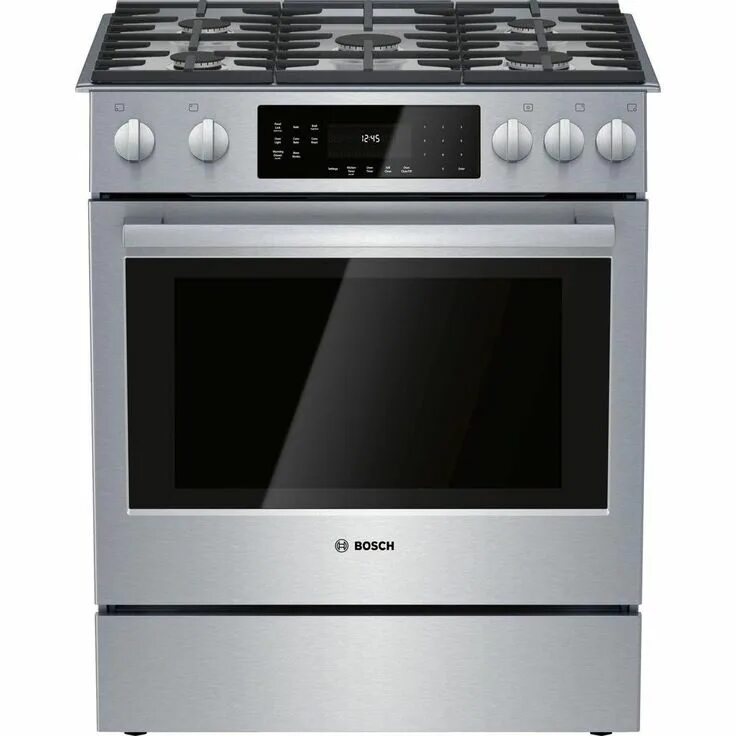Плита бош фото Bosch 800 Series 30 in. 5 Burner Slide-In Gas Range in Stainless Steel with 4.8 