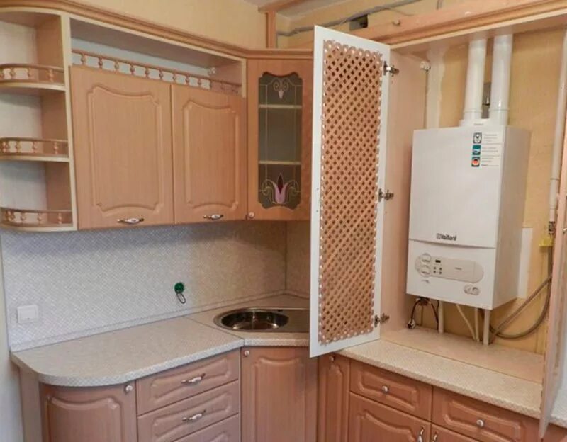 Плита и колонка в кухне фото Прячем из виду газовую колонку и трубу на кухне