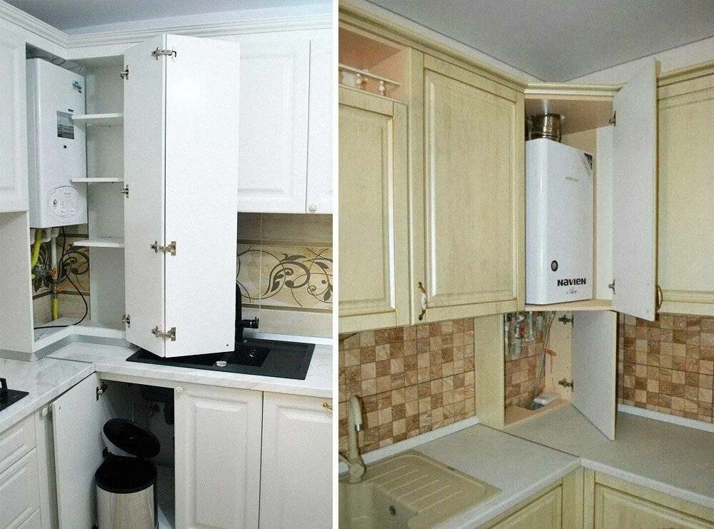 Плита и колонка в кухне фото Кухни с газовым котлом: с газовой колонкой, с котлом отопления, дизайн, фото