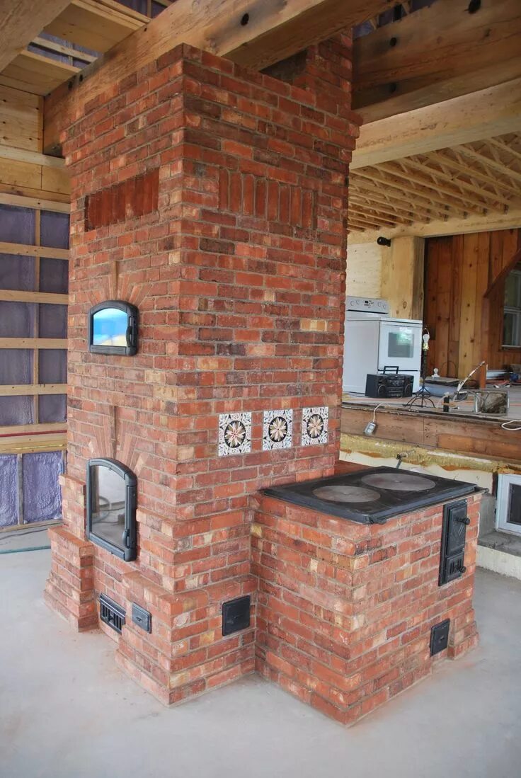 Плита из кирпича для дома фото Masonry heater with bake oven and cookstove. Wood stove cooking, Wood stove fire