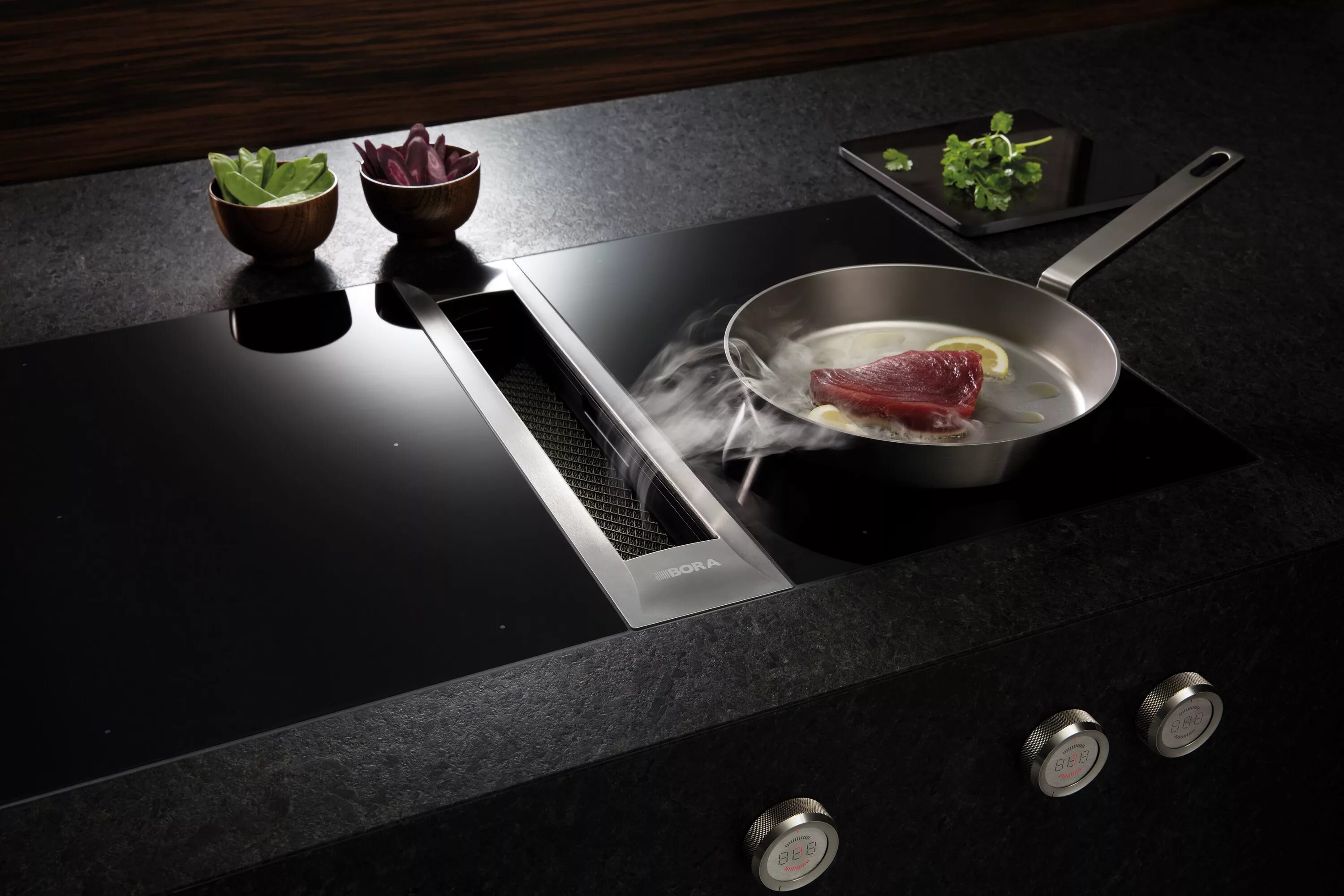 Плита в столешнице фото BORA: Extraction Hobs & Ovens Hobs, Stainless steel grill, Kitchen countertop tr