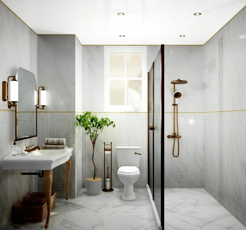 Плитка 120х60 в интерьере ванной фото KERAMA MARAZZI Плитка Прадо белый обрезной 40х120 00-00117939 - купить в СПб - к