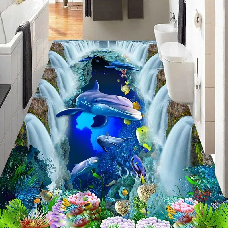 Плитка 3д фото цена Настенные 3D обои на заказ, водопад, подводный мир, дельфин, 3D дорожка для ванн