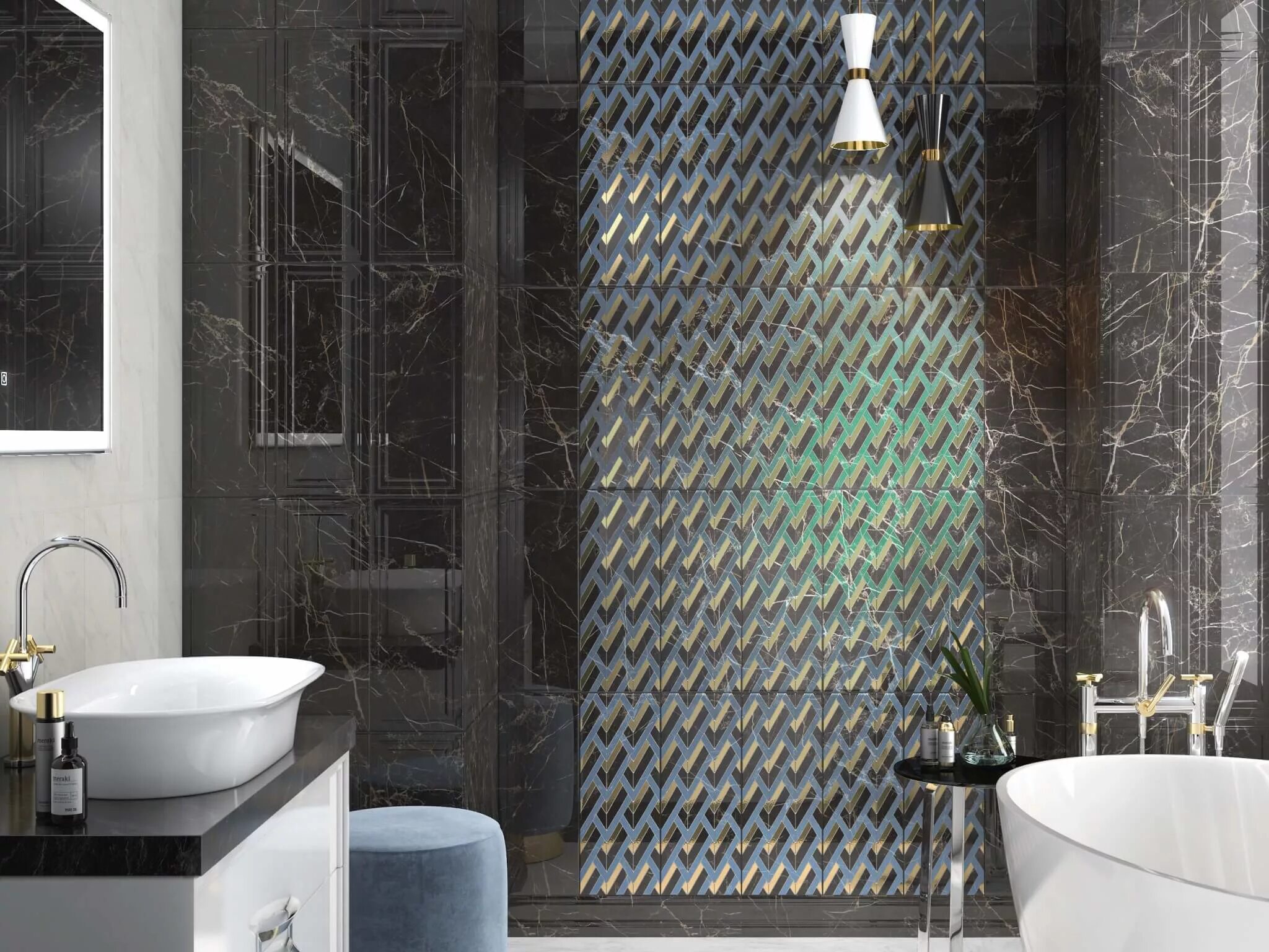 Плитка алькала в интерьере ванной фото Декор Kerama Marazzi Алькала черный мозаичный 20x50, MM7204 купить в Симферополе