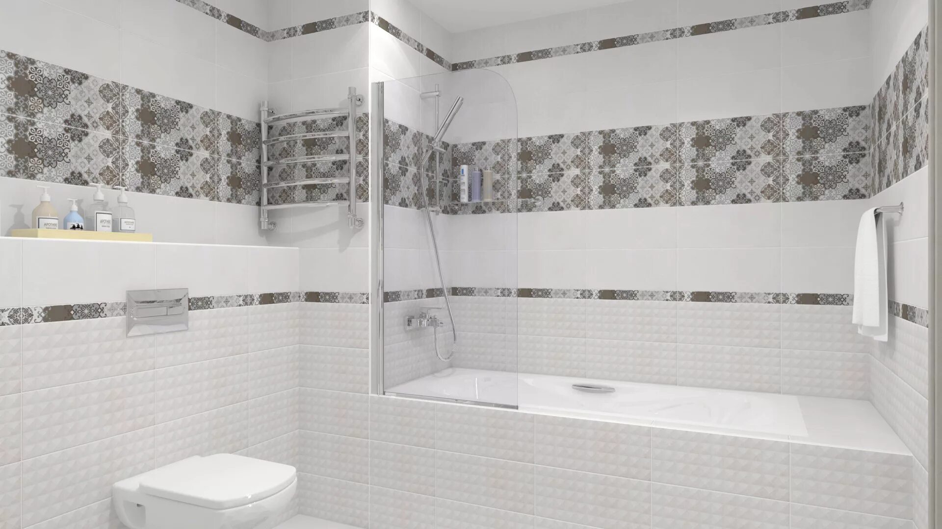 Плитка alrami серый в интерьере A15916 вставка Alrami геометрия серый 20x44 плитка Cersanit, Россия - купить в и
