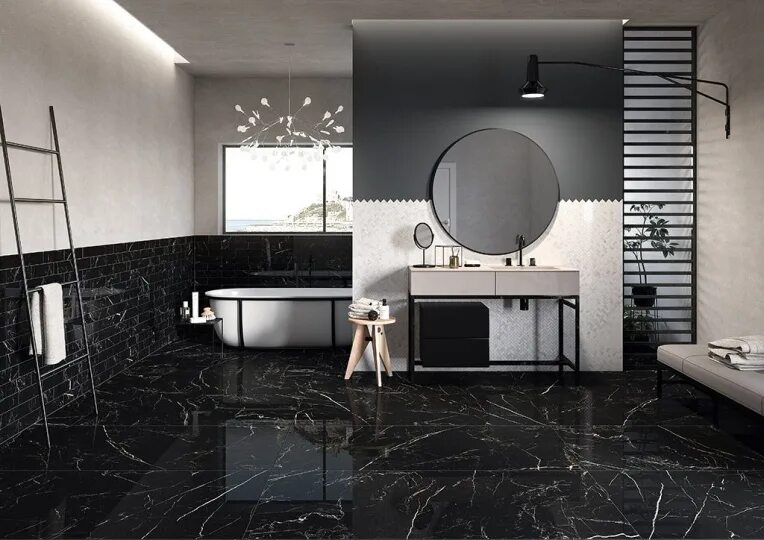 Плитка черная напольная фото Black Aurora Glamour 60x60 Italica Tiles - Керамогранит Италика Тайлз Блэк Аврор