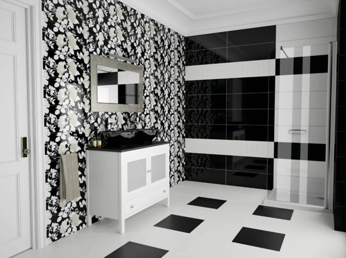 Плитка черно белая фото La salle de bains s'habille en noir et blanc - Elle Décoration Salle de bain noi