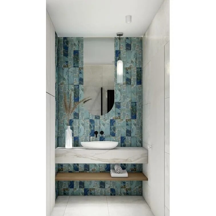 Плитка дарсена в интерьере ванной KERAMA MARAZZI Плитка Дарсена голубой 8,5х28,5 00-00174133 - купить в СПб - ката