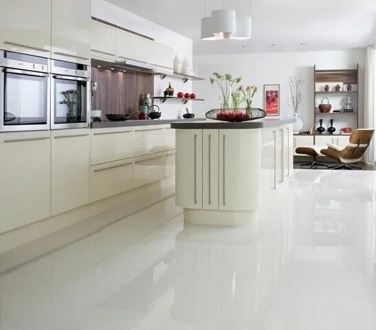 Плитка для кухни пола светлая фото минск Polished White Wall and Floor Tile (60x30cm) Topps Tiles Kitchen flooring, Kitch