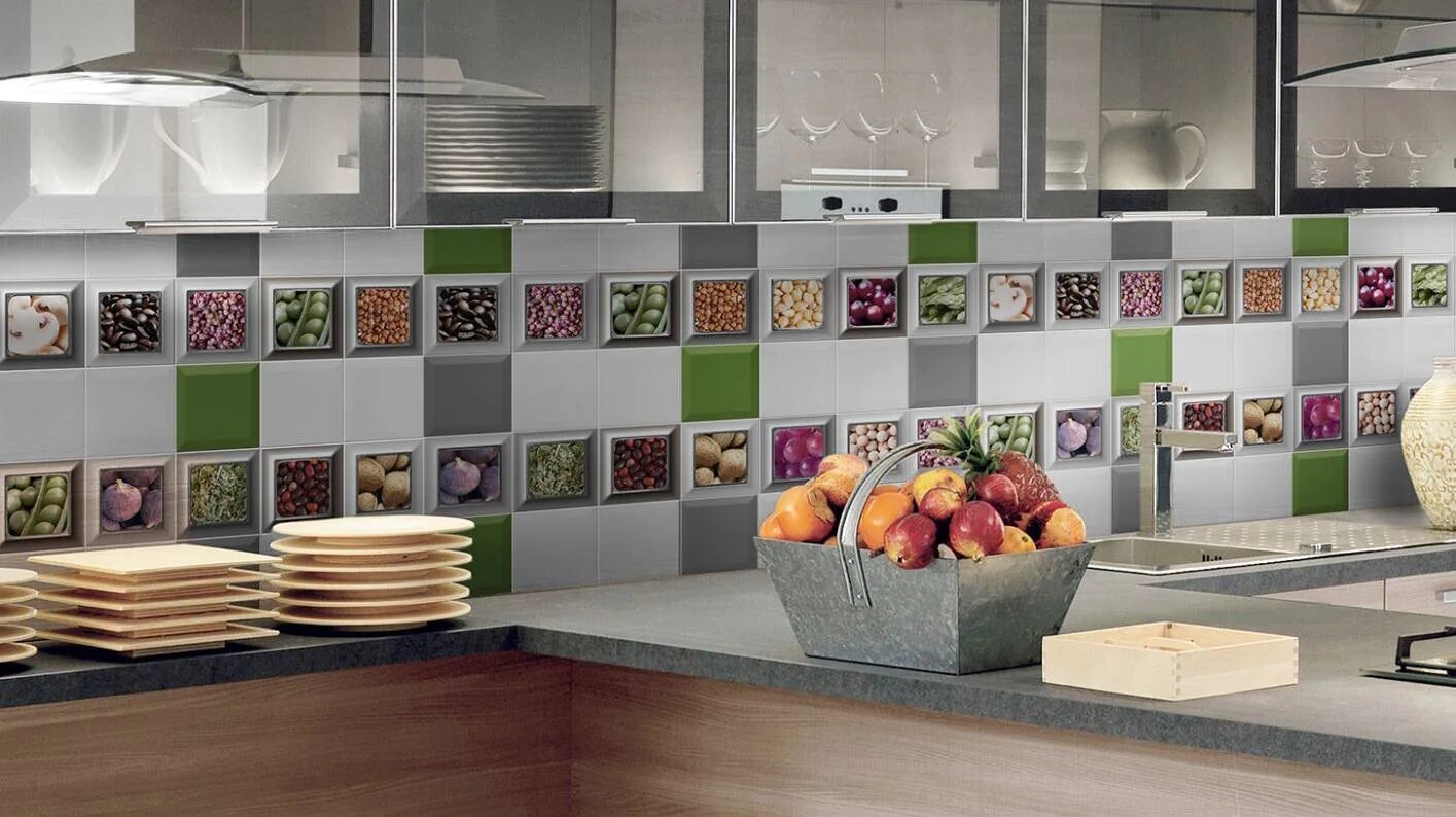 Плитка для кухни цена фото Cube Kitchen Decor Mix 14 pz Warm 10x10 Absolut Keramika - Декор Абсолют Керамик