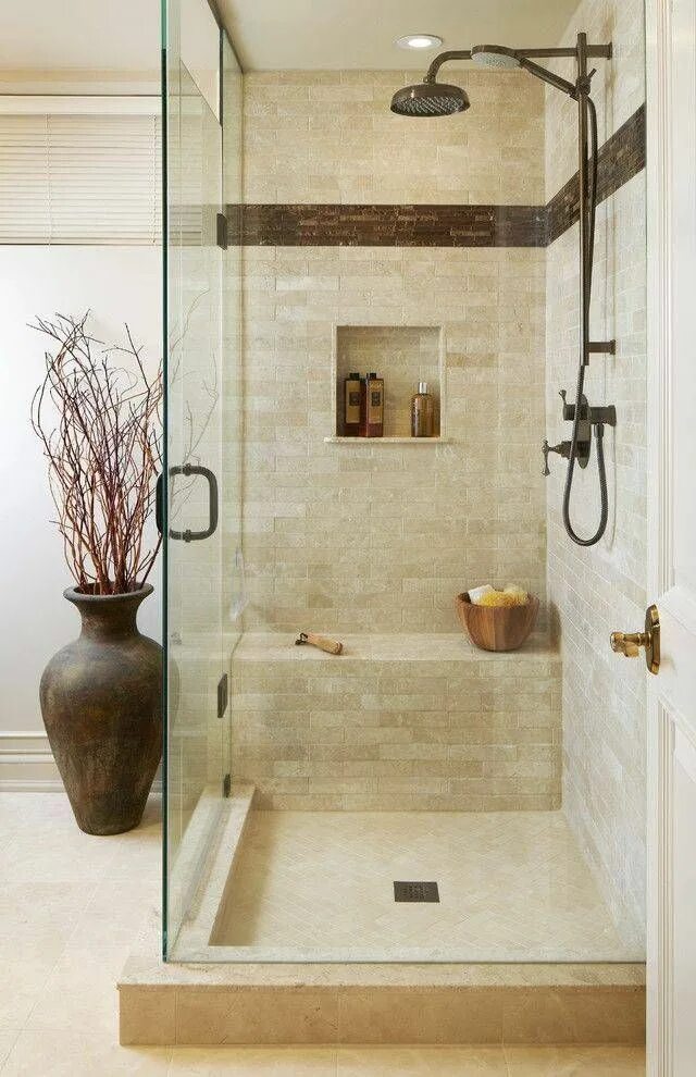 Плитка для маленькой душевой комнаты фото Shower style, like the tilework, bigger niche - bench is OK :) Shower remodel, B