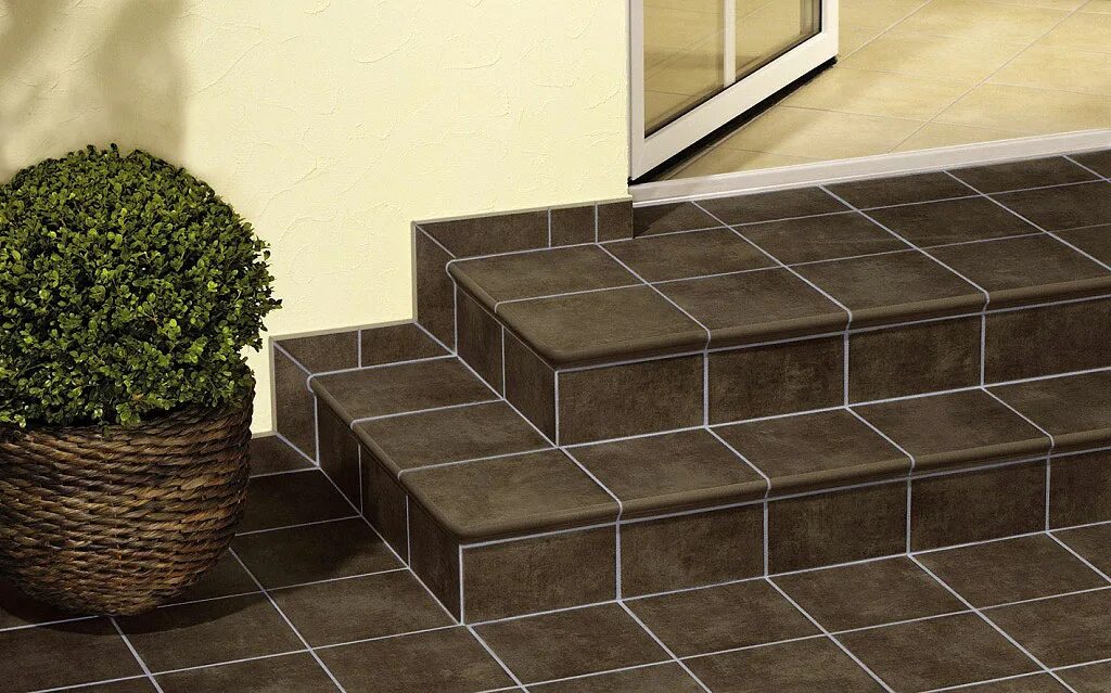 Плитка для ступеней для крыльца нескользящая фото Kastanie 31x31x8 плитка Interbau, Германия - купить в интернет-магазине