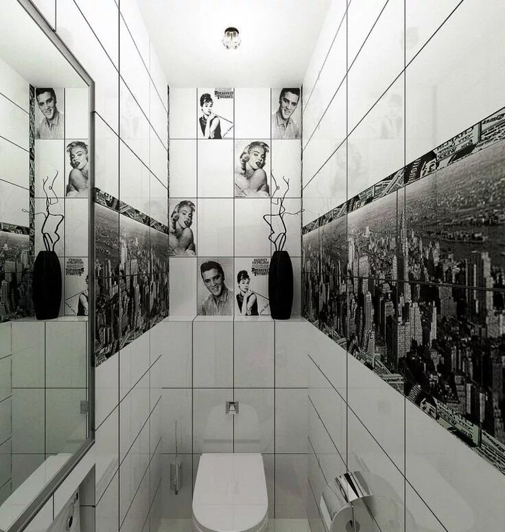 Плитка для туалета фото с рисунком Interior:Cool Black And White Interior Decorating Ideas Bathroom With Mirror And
