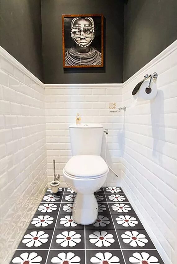 Плитка для туалета фото с рисунком Vinyl Floor Tile Sticker - Floor decals - Carreaux Ciment Encaustic Marguerite T