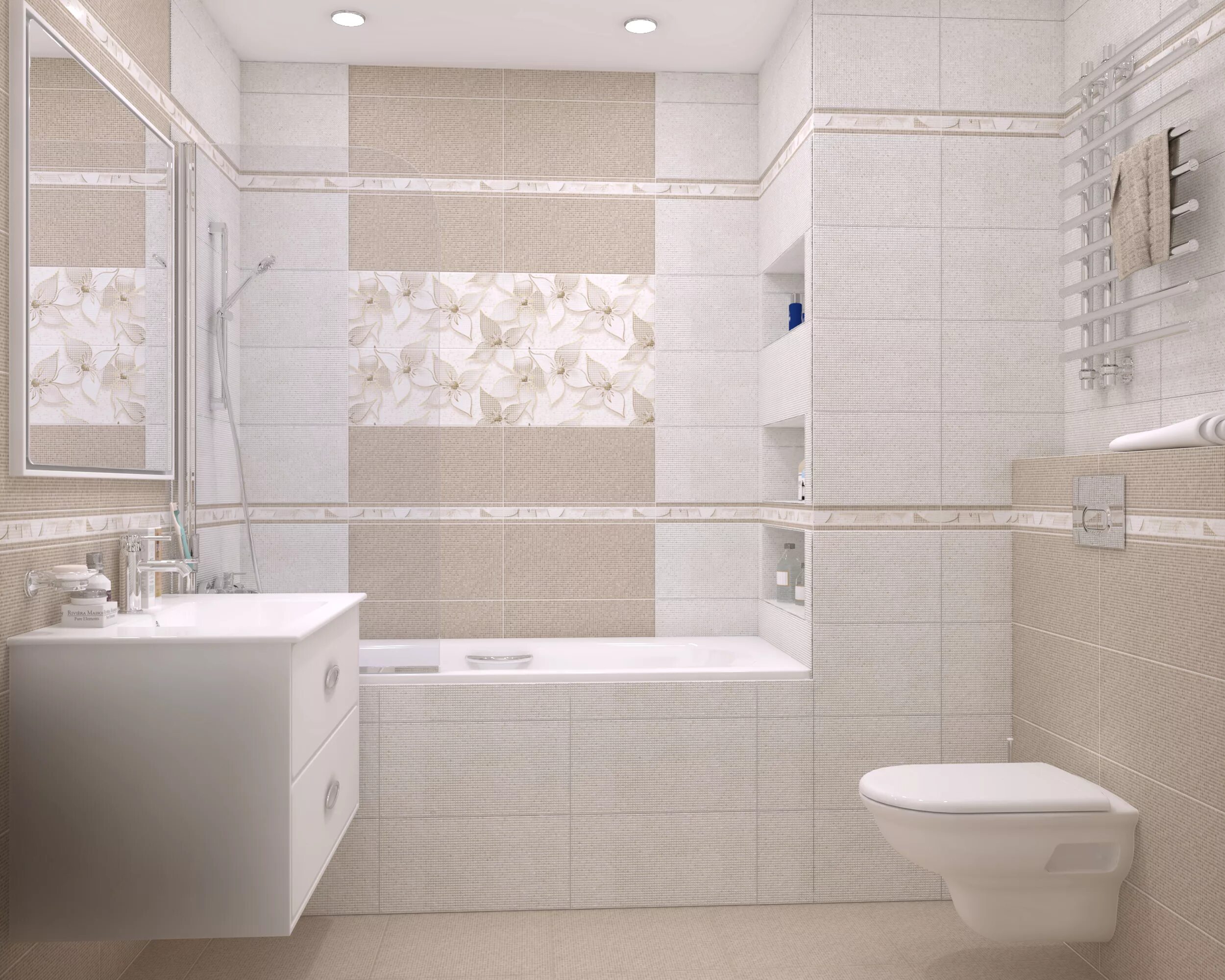 Плитка для ванной фото цены минск Дизайн-проект из плитки и керамогранита Alma Ceramica Nicole бежевый 2 - интерне
