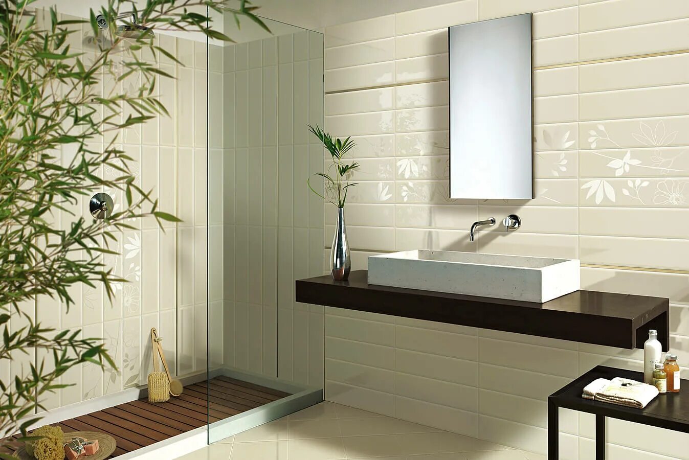 Плитка для ванной картинки интерьеров Flair Listello Pyramid Bianco 1038476 2x56 Cir Ceramiche - Бордюр Чир Керамиче Ф