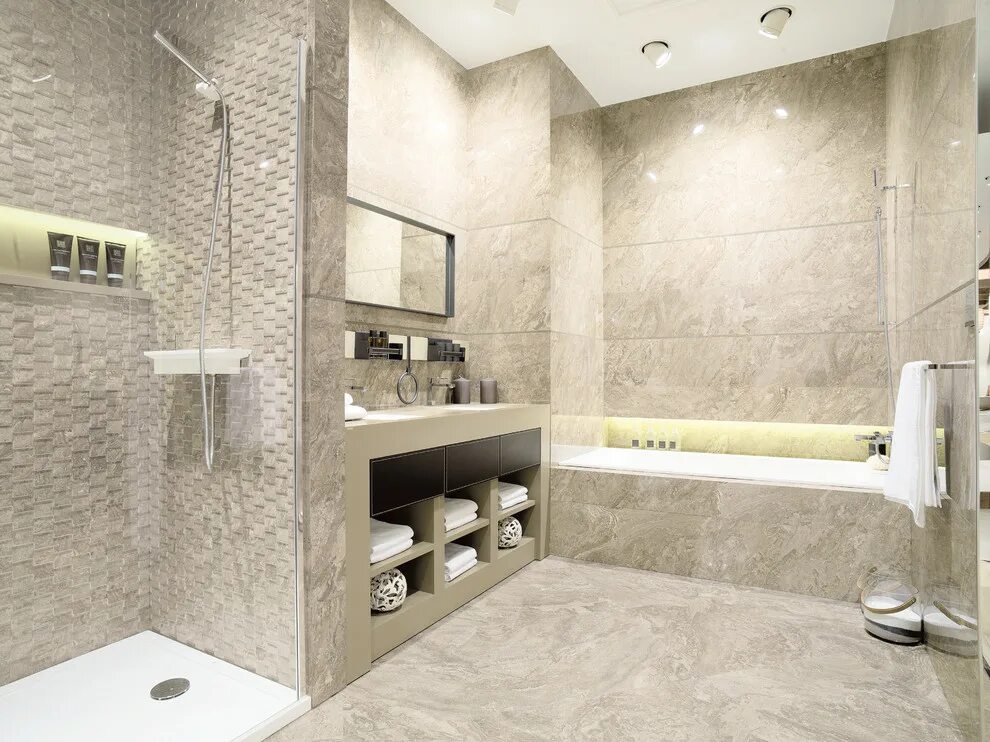 Плитка для ванной комнаты тренды 2024 фото PORCELANOSA XXI INTERNATIONAL EXHIBITION - Современный - Ванная комната - Другое