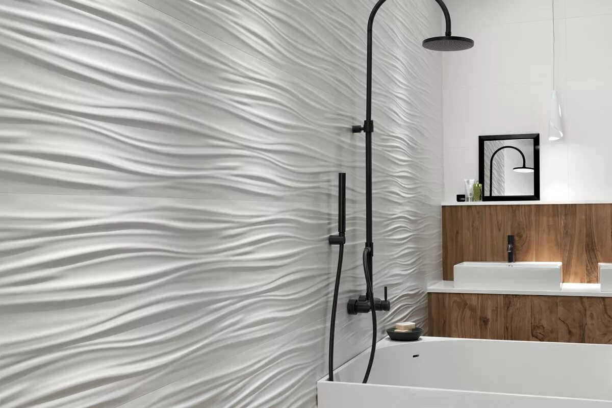 Плитка для ванной на стены фото Mirasel Grey 30x90 Sina Tile - Плитка Сина Тайл 2968 Мирасел Грей серый купить в