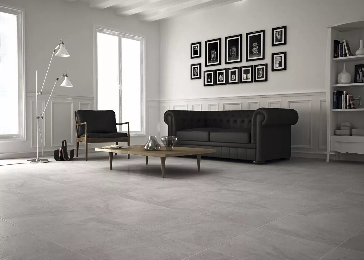 Плитка эдинбург серый в интерьере Grasaro Vita темно-серый E-3033/M 60x60 - Керамогранит Грасаро купить в Москве