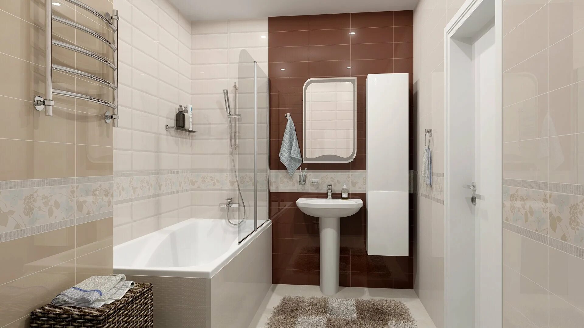 Плитка фото в ванной реальный дизайн Керамическая плитка настенная Kerama marazzi Вилланелла беж грань 15х40 см, уп. 
