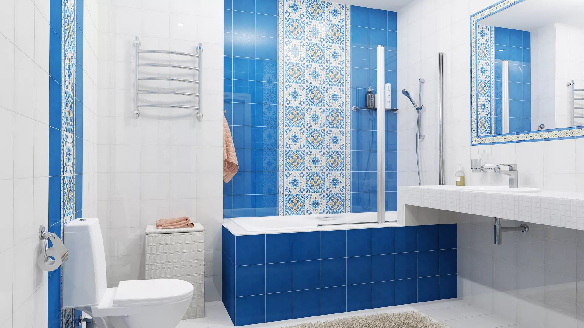 Плитка голубая в интерьере ванной Керамическая плитка Капри / Capri от Kerama Marazzi купить в интернет-магазине m