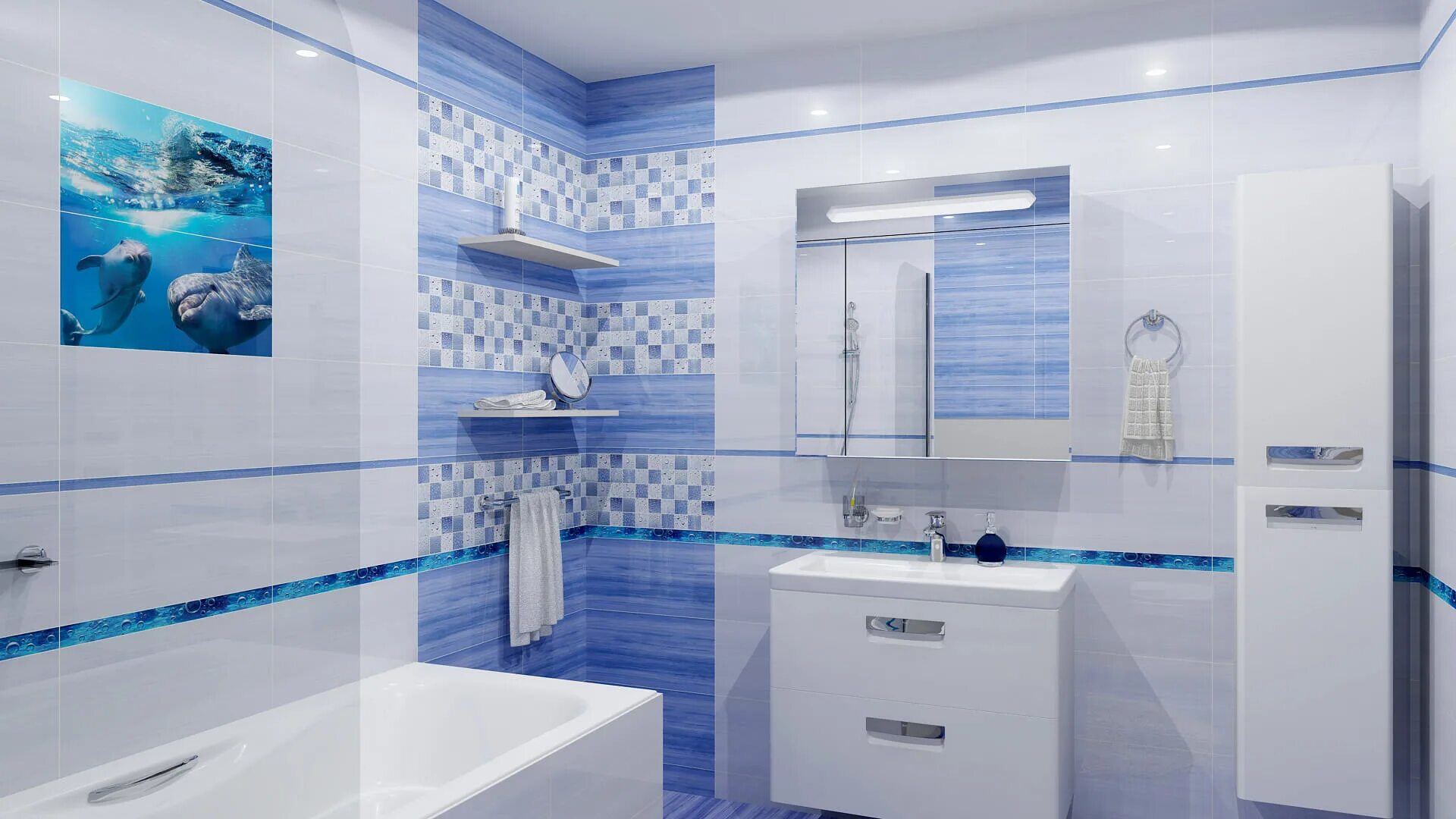 Плитка голубая в интерьере ванной Плитка Ceramica Classic Waterlife - купить в Москве с доставкой по низкой цене
