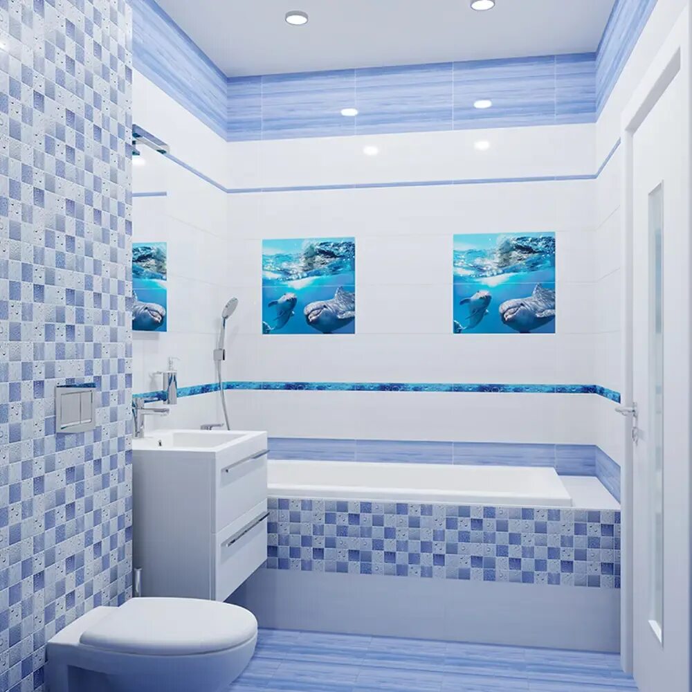 Плитка голубого цвета фото Бордюр Mono blue, 2х50 см ✳ купить по цене 237 ₽/шт. в Пензе с доставкой в интер