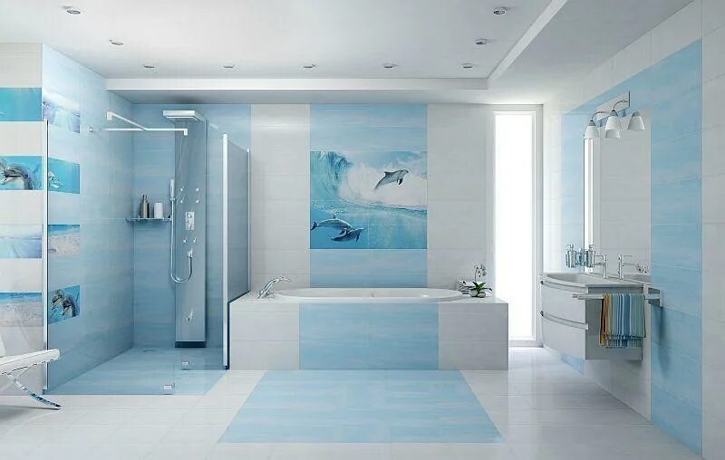 Плитка голубого цвета фото Коллекция Porto Dolphins от фабрики Cerrol
