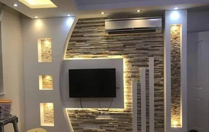 Плитка из гипсокартона фото Remodelação de Interior Painel de TV Prestige Home Decor 2019 House ceiling desi