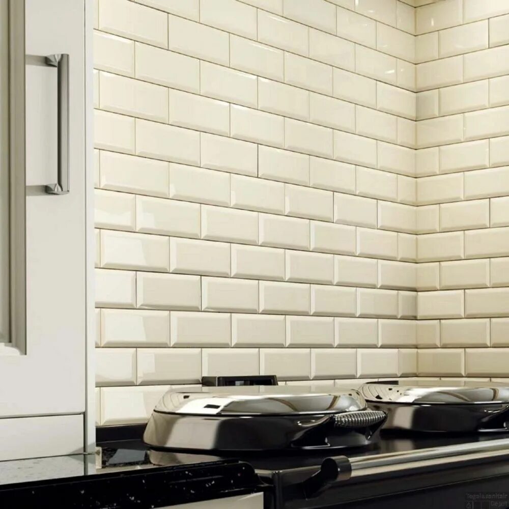 Плитка кабанчик на фартук фото Wandtegel Metro 10x20 hoogglans creme Keuken wandtegels, Keuken ontwerp, Keukenv