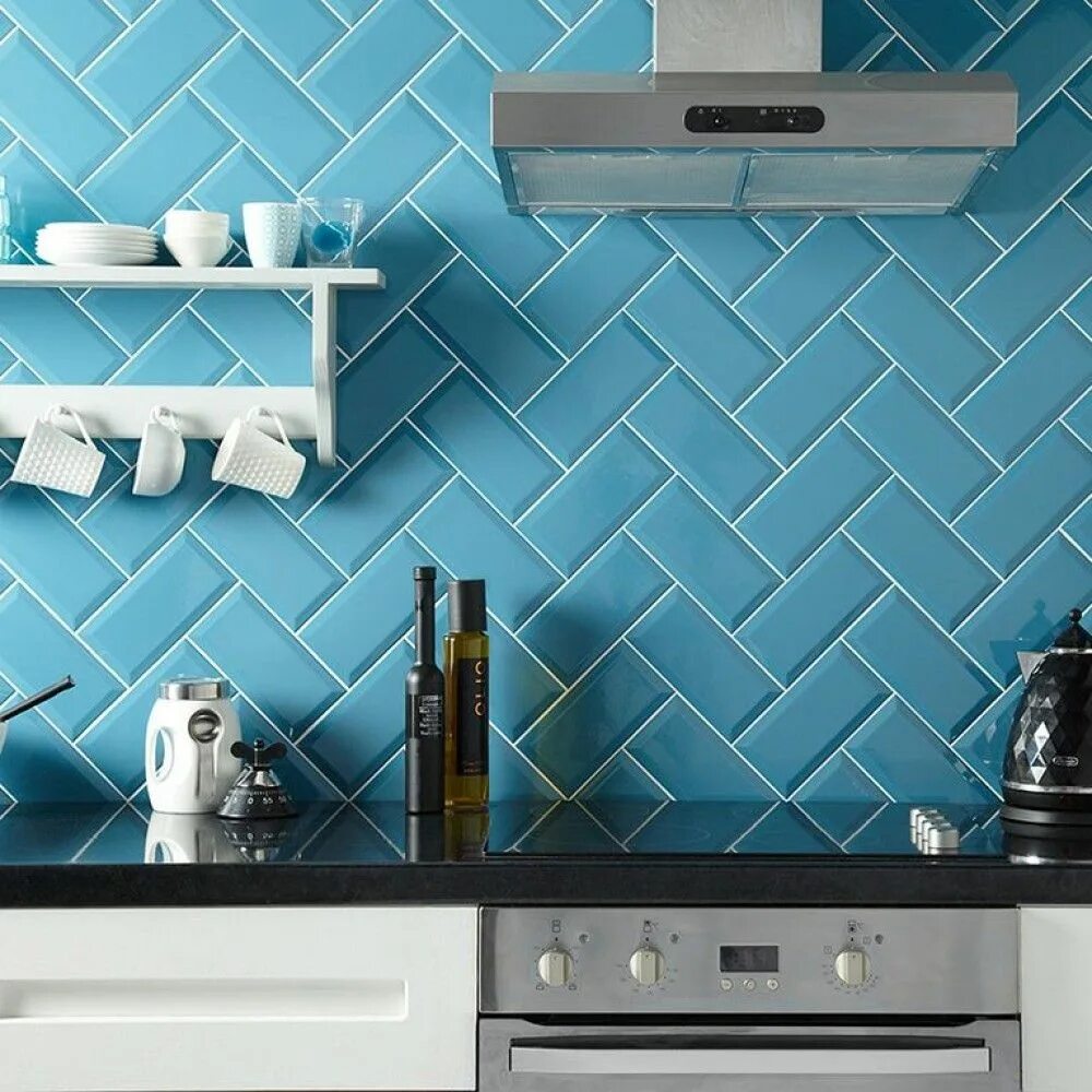 Плитка кабанчик в интерьере кухни Teal Metro Tiles Metro tiles, Kitchen wall tiles, Ceramic wall tiles