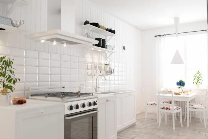 Плитка кабанчик в интерьере кухни Metro Underground Bevelled White Wall Tiles 200 x 100 PALLET DEAL