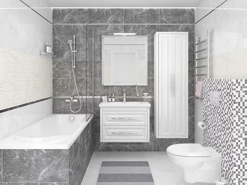 Плитка кавказ серый 20х30 в интерьере Мозаика Ceramica Classic CRYSTAL чёрный+белый 30x30 матовый Керамика России