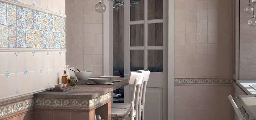 Плитка керама марацци в кухне фото Виченца 5270\9 Бежевый 4,9x4,9 Декор Kerama Marazzi - купить по цене 39,6 руб. в