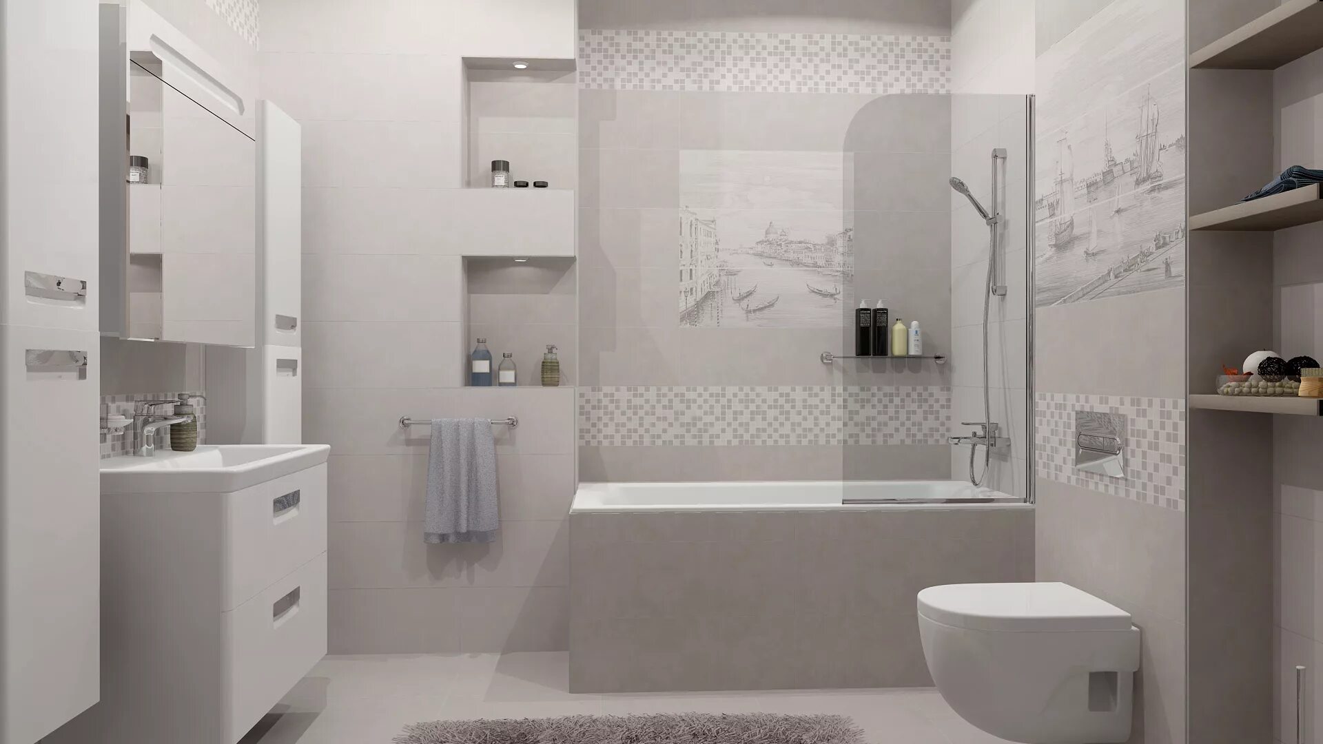 Плитка керама в ванной фото Дизайн-проект из плитки и керамогранита Kerama Marazzi Город на воде 3 - интерне
