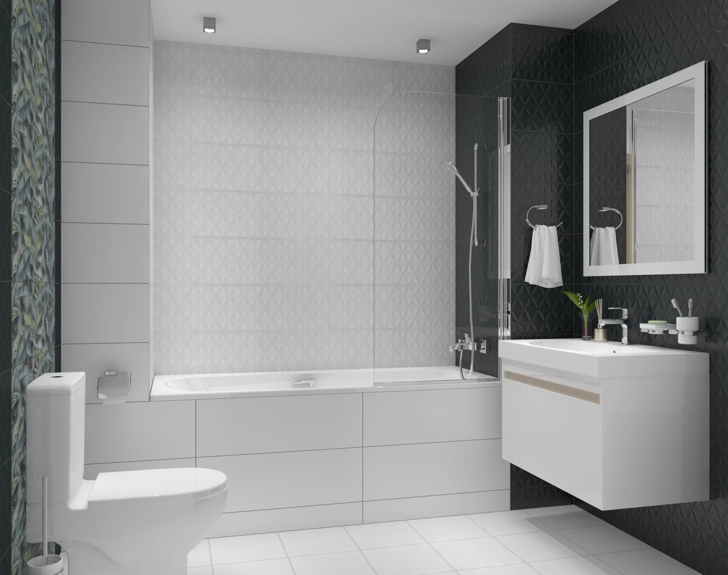 Плитка керама в ванной фото Диагональ черный структура обрезной 12121R 25х75 Kerama Marazzi купить по цене 2