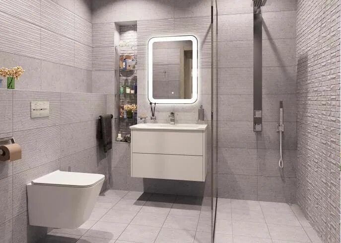 Плитка куба в интерьере ванной Керамическая плитка настенная Cube Ceramica Prado Mosaic Beige 30*60 купить в Си