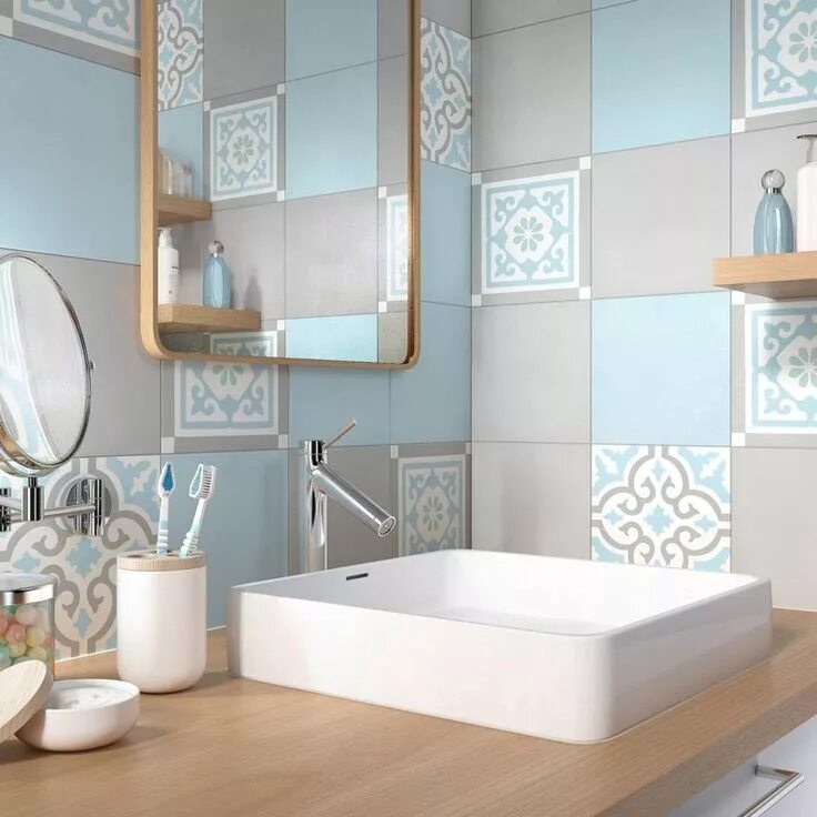 Плитка леруа ванной дизайн Couleurs douces et lumineuses pour ces carreaux de ciment Leroy Merlin Bathroom 