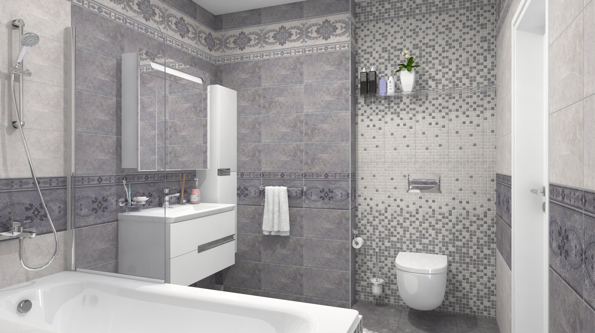 Плитка лейла серая в интерьере ванной Плитка Мармион светлый 6243 25х40 Kerama Marazzi - купить в интернет-магазине по