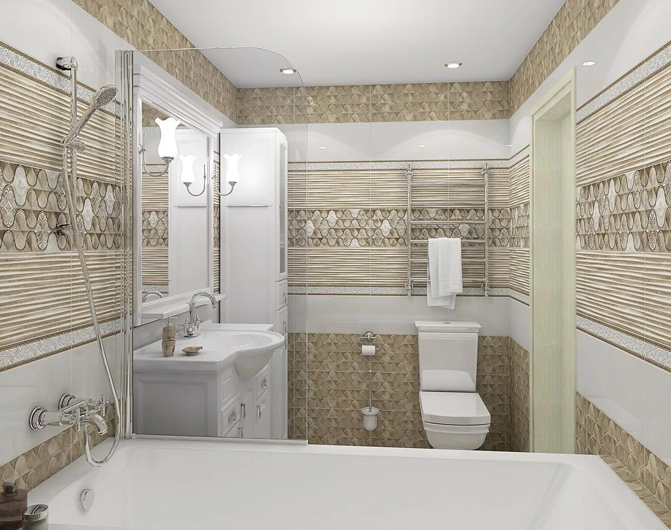 Плитка лоренс в интерьере ванной Berri бежевый 24.3x49.4 Alma Ceramica - Плитка Альма Керамика Бэрри бежевый TWU0
