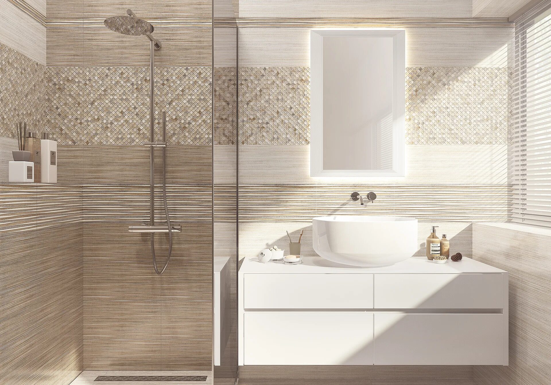 Плитка лоренс в интерьере ванной фото дизайн Керамическая плитка Alma Ceramica Lorens 243x494 Merbau 41.8x41.8 Sugar-эффект T