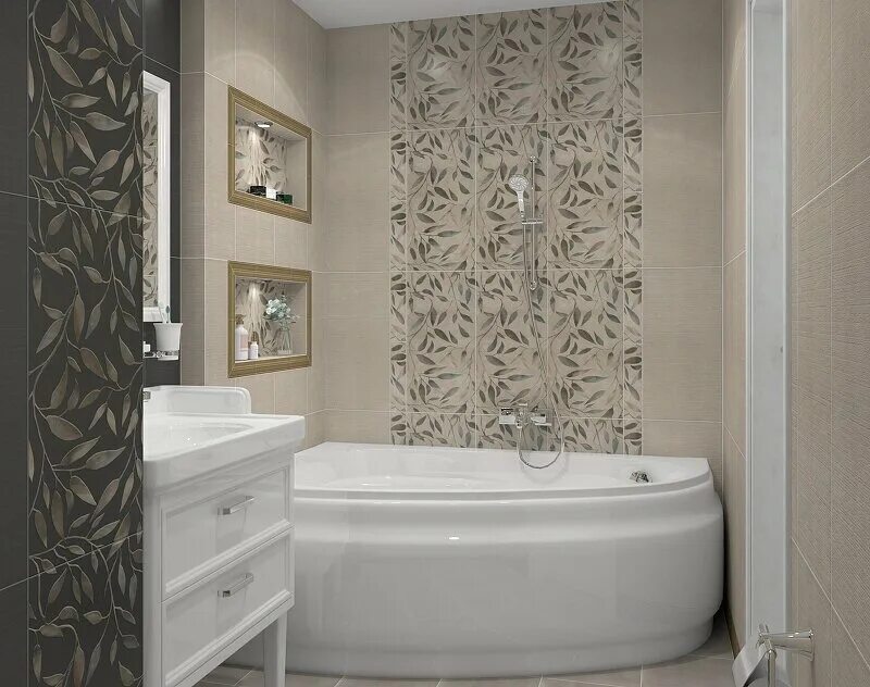 Плитка марацци в интерьере ванной комнаты Бордюр KERAMA MARAZZI Гинардо OS\B11\11037R, OS\B11\11037R - купить в интернет-м