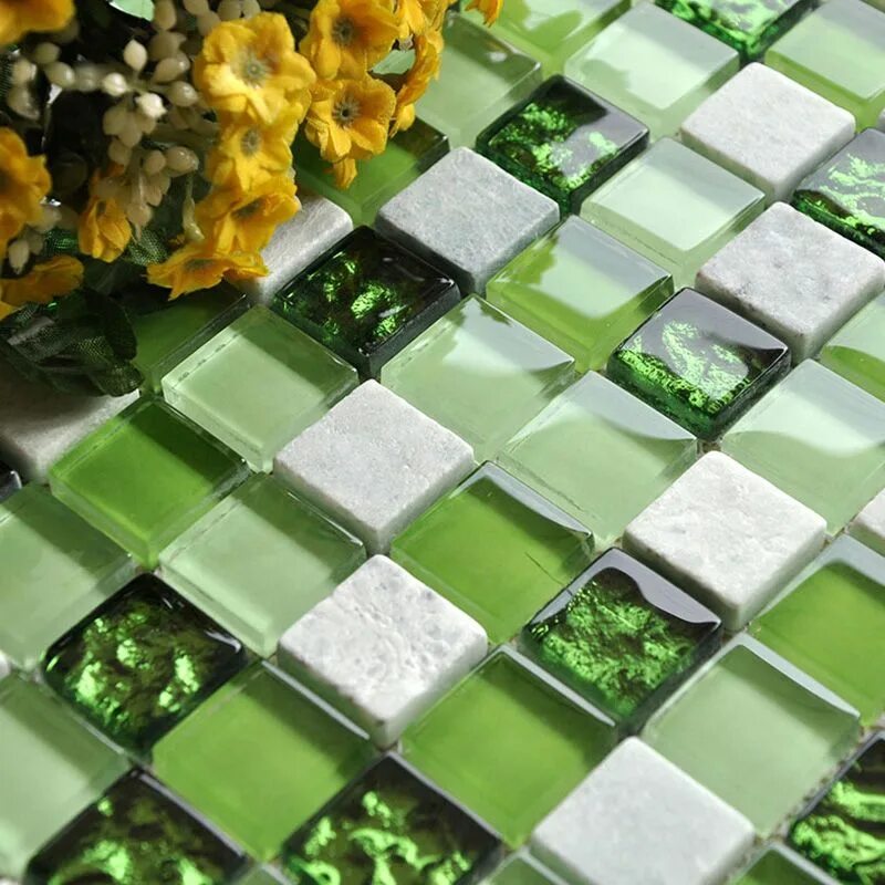 Плитка мозайка фото Stone and Glass Mosaic Tiles Square Green Bathroom Glass Wall Marble Tile Backsp