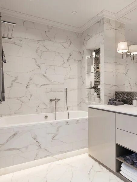Плитка мрамор ванной комнаты фото Z E T W I X дизайн интерьера Bathroom design small, White marble bathrooms, Bath