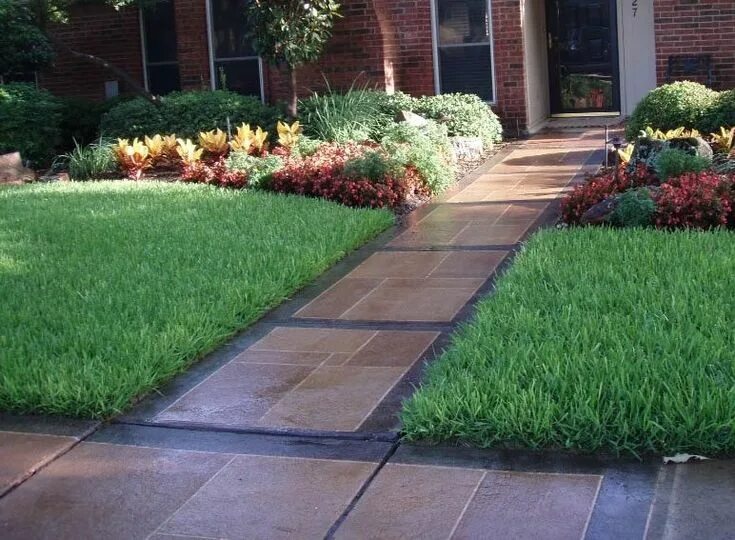Плитка на дорожку фото и цена Colored Concrete Walkway Concrete Paving Backyard Creations Carrollton, TX Outdo