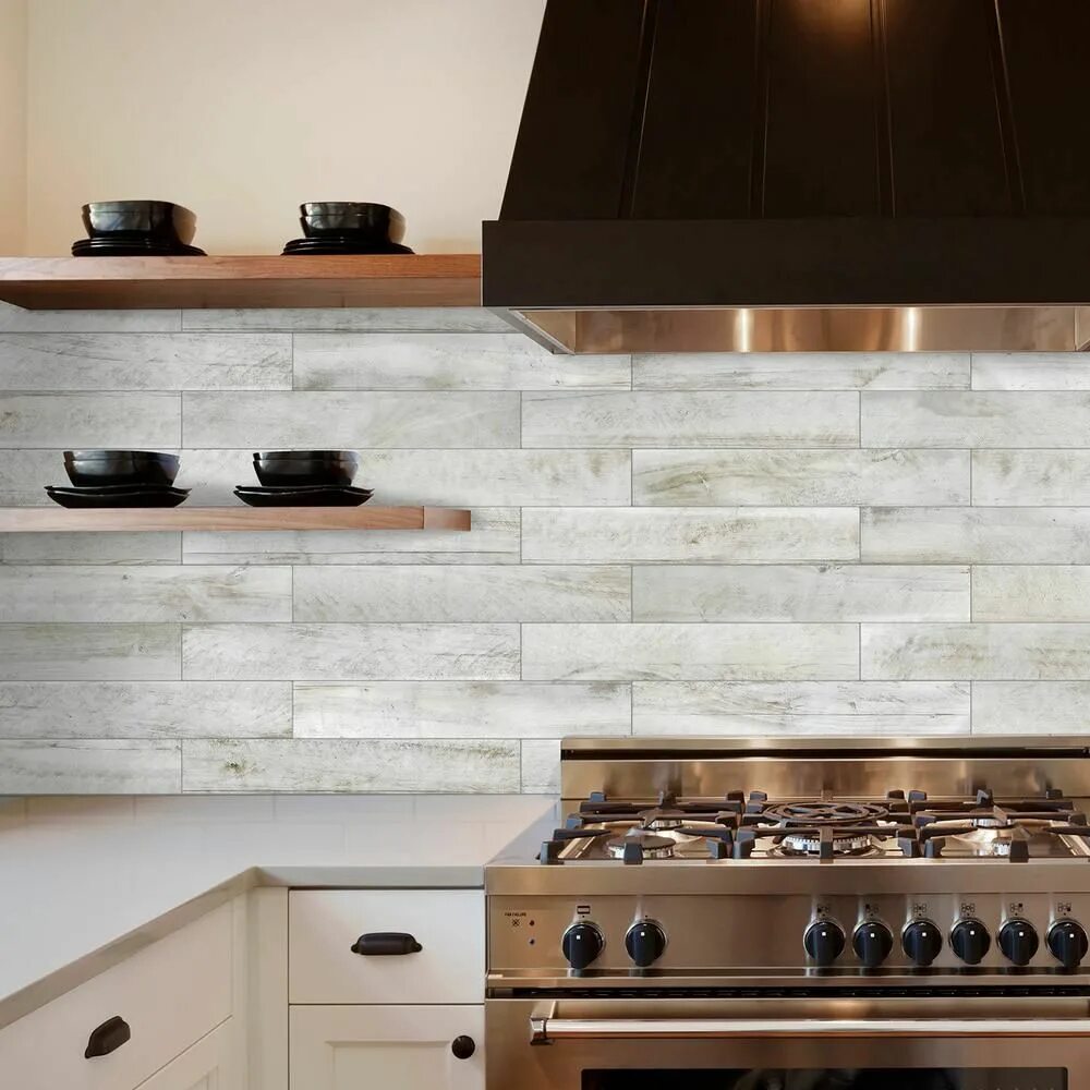 Плитка на фартук фото smart tiles Norway Bleached Gray 22.56 in. x 11.58 in. Vinyl Peel and Stick Tile