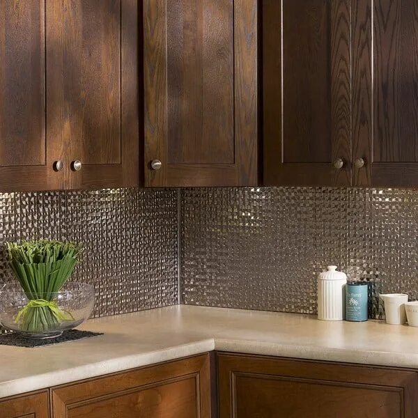 Плитка на фартук под дерево фото Backsplash Tiles - Bed Bath & Beyond Backsplash with dark cabinets, Kitchen desi