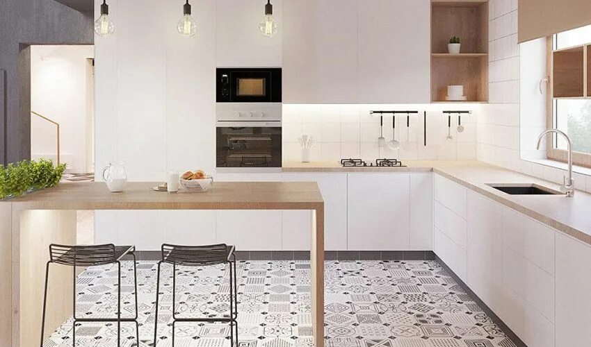 Плитка на кухню дизайн 2024 白 俄 羅 斯 黑 白 色 現 代 複 層 公 寓 - DECOmyplace Cocinas luminosas, Decoración de cocina,