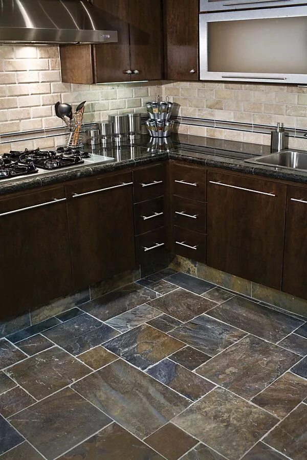 Плитка на кухню коричневая фото Pin on Kitchen Kitchen floor tile, Slate floor kitchen, Cheap kitchen floor
