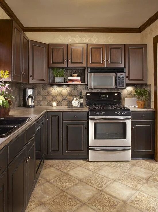 Плитка на кухню коричневая фото Good Combination of Kitchen Tiles:Beige Cerammic Floor Kitchen Tile Ideas–good B